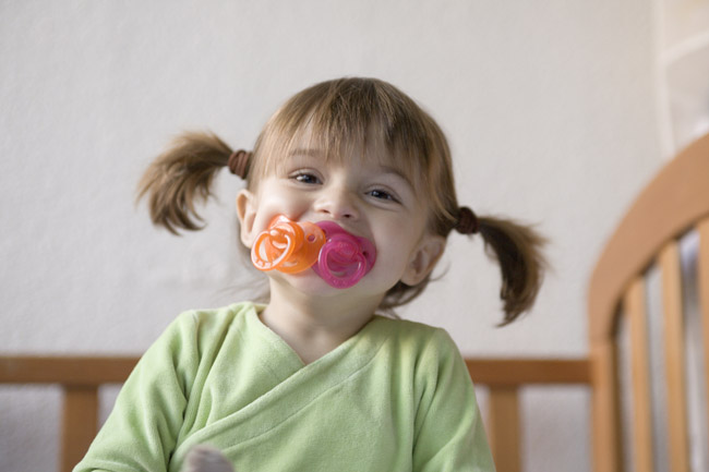 Baby girl, 27 months, Toddler, pacifier, Ponytails,